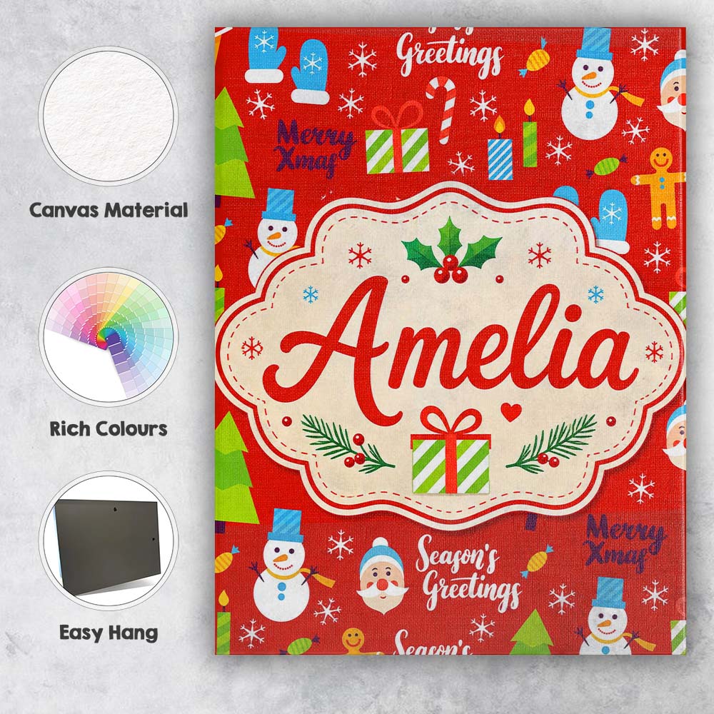 Personalised Name Merry Christmas Santa Custom  Modern Room Accent Elegant Feature Canvas Wall Art Print Decor Picture Ready to Hang