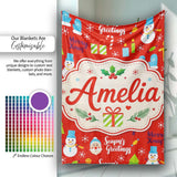 Merry Christmas Santa Snowman Candy Greeting Seamless Pattern Lovely  Personalised Custom Name Super Soft Fleece Blanket Bed Sofa Throw