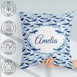 Custom Name Beige Whale Ocean Seamless Pattern Soft Marine Life Square Filled Cushion Throw Pillow Sofa Bed Home Decor Zip Washable UK Made