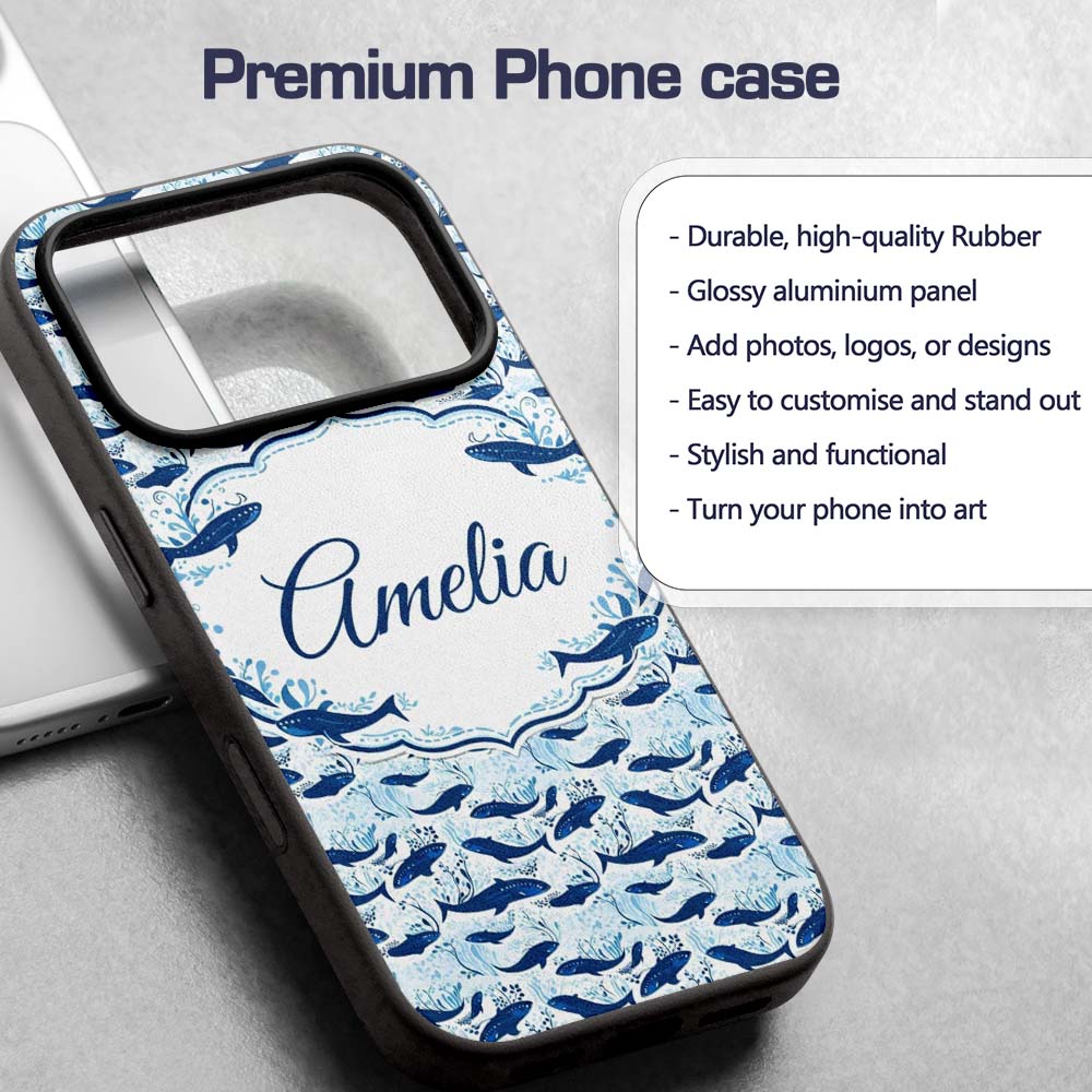 Beige Whale Ocean Seamless Pattern Soft Marine Custom Name Protective Phone Case Mobile Cover Durable Everyday Smartphone Shock Resistant