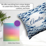 Custom Name Beige Whale Ocean Seamless Pattern Soft Marine Life Square Filled Cushion Throw Pillow Sofa Bed Home Decor Zip Washable UK Made
