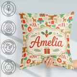 Custom Name Reindeer Christmas Tree Ornament Seamless Pattern Square Filled Cushion Throw Pillow Sofa Bed Home Decor Zip Washable UK Made