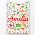 Watercolor Santa Reindeer Snowman Elf Seamless Pattern Lovely  Personalised Custom Name Super Soft Fleece Blanket Bed Sofa Throw