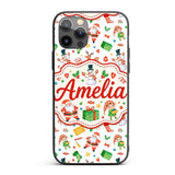Watercolor Santa Reindeer Snowman Elf Seamless Custom Name Protective Phone Case Mobile Cover Durable Everyday Smartphone Shock Resistant