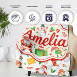 Watercolor Santa Reindeer Snowman Elf Seamless Pattern Lovely  Personalised Custom Name Super Soft Fleece Blanket Bed Sofa Throw