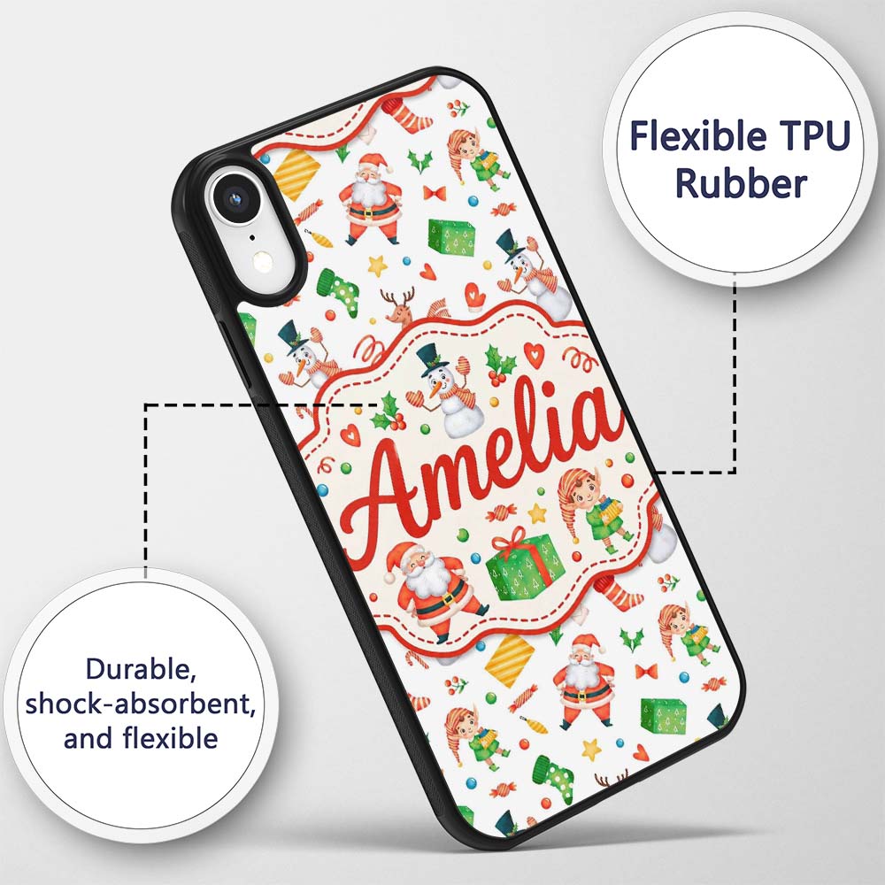 Watercolor Santa Reindeer Snowman Elf Seamless Custom Name Protective Phone Case Mobile Cover Durable Everyday Smartphone Shock Resistant