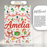 Watercolor Santa Reindeer Snowman Elf Seamless Pattern Lovely  Personalised Custom Name Super Soft Fleece Blanket Bed Sofa Throw