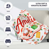 Watercolor Santa Reindeer Snowman Elf Seamless Pattern Lovely  Personalised Custom Name Super Soft Fleece Blanket Bed Sofa Throw