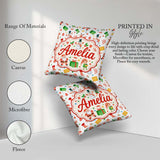 Custom Name Watercolor Santa Reindeer Snowman Elf Pattern Lovely Square Filled Cushion Throw Pillow Sofa Bed Home Decor Zip Washable UK Made