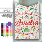 Watercolor Santa Reindeer Snowman Elf Seamless Pattern Lovely  Personalised Custom Name Super Soft Fleece Blanket Bed Sofa Throw