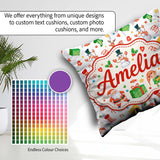 Custom Name Watercolor Santa Reindeer Snowman Elf Pattern Lovely Square Filled Cushion Throw Pillow Sofa Bed Home Decor Zip Washable UK Made