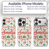 Watercolor Santa Reindeer Snowman Elf Seamless Custom Name Protective Phone Case Mobile Cover Durable Everyday Smartphone Shock Resistant