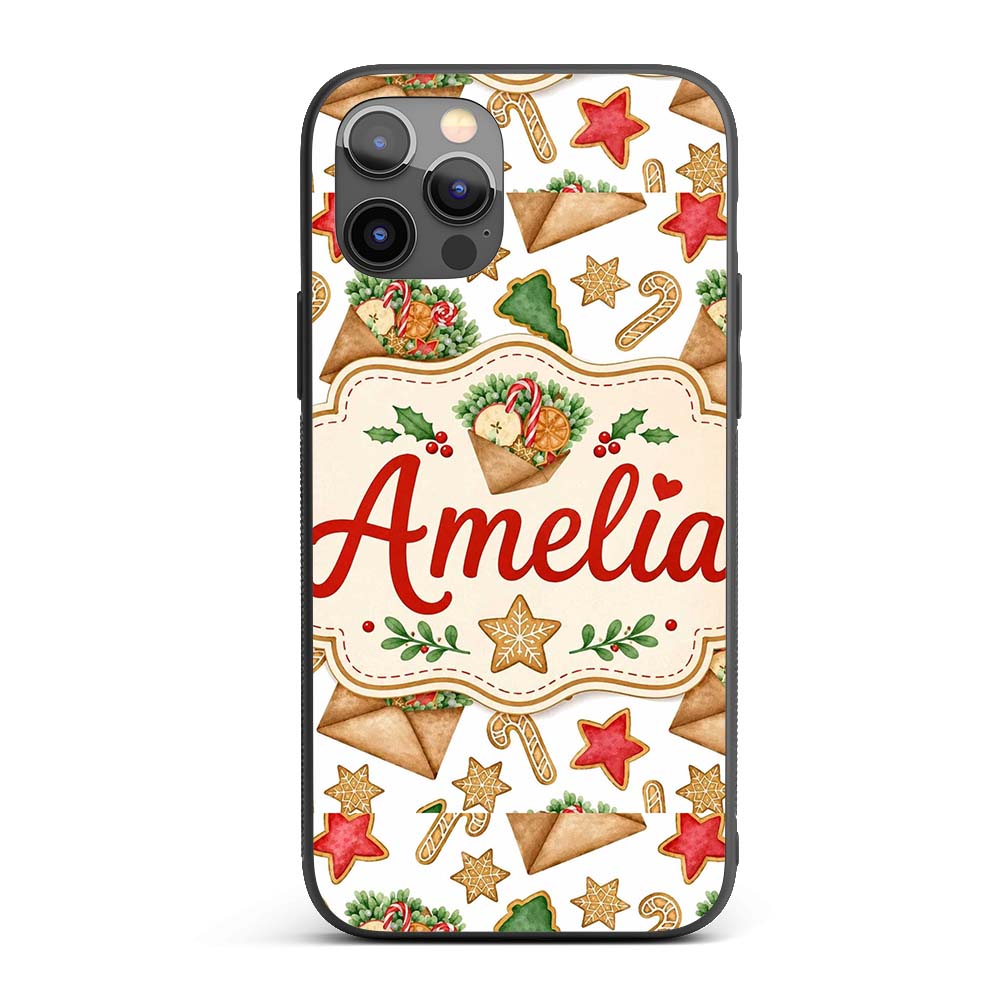 Watercolor Christmas Cookies Candy Cane Envelope Custom Name Protective Phone Case Mobile Cover Durable Everyday Smartphone Shock Resistant