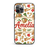 Watercolor Christmas Cookies Candy Cane Envelope Custom Name Protective Phone Case Mobile Cover Durable Everyday Smartphone Shock Resistant