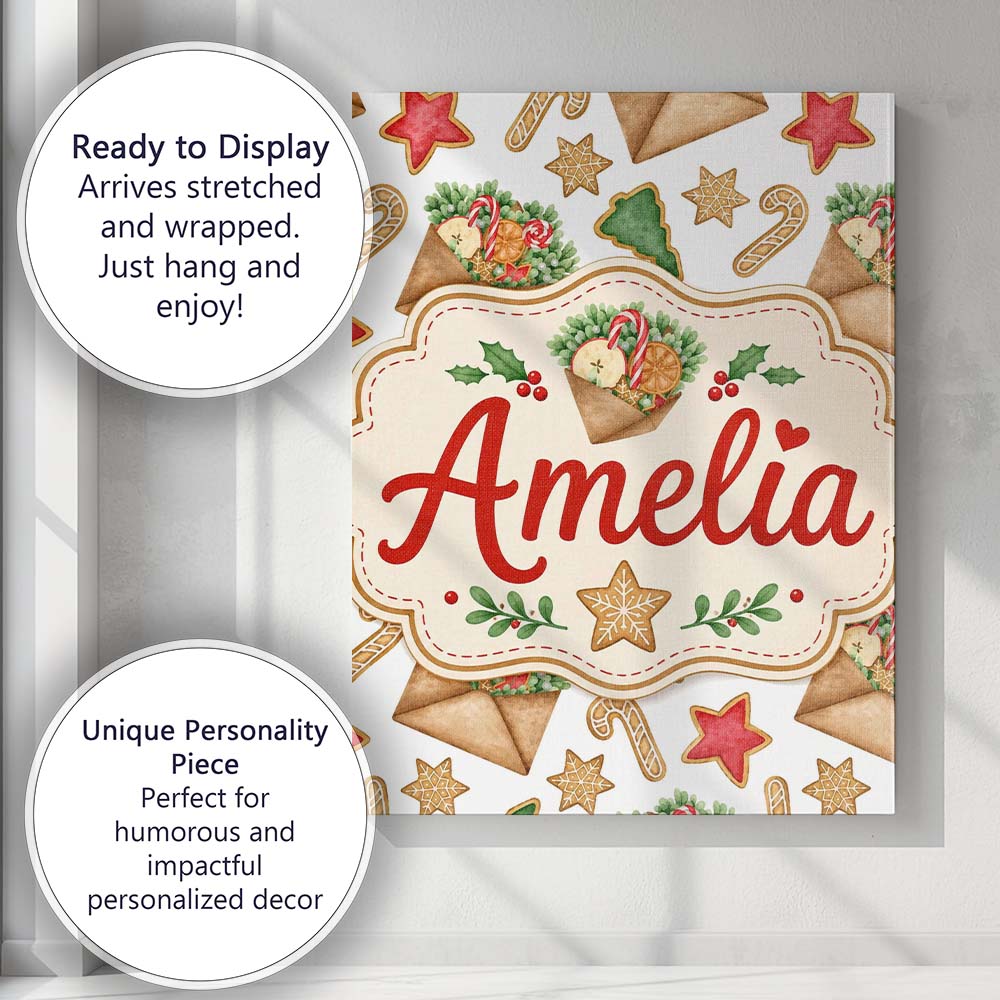Personalised Name Watercolor Christmas Custom  Modern Room Accent Elegant Feature Canvas Wall Art Print Decor Picture Ready to Hang