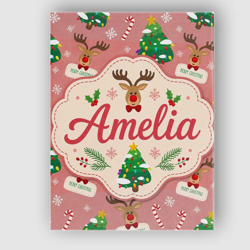 Personalised Name Cute Reindeer Christmas Custom  Unique Gift Idea Elegant Feature Canvas Wall Art Print Decor Picture Ready to Hang