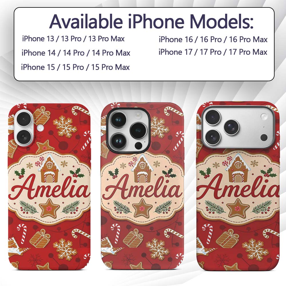 Gingerbread House Cookie Candy Cane Seamless Custom Name Protective Phone Case Mobile Cover Durable Everyday Smartphone Shock Resistant