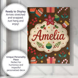Personalised Name Christmas Ornament Holly Custom  Unique Gift Idea Elegant Feature Canvas Wall Art Print Decor Picture Ready to Hang