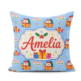 Custom Name Cute Santa Reindeer Merry Christmas Seamless Pattern Square Filled Cushion Throw Pillow Sofa Bed Home Decor Zip Washable UK Made