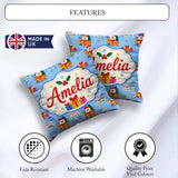 Custom Name Cute Santa Reindeer Merry Christmas Seamless Pattern Square Filled Cushion Throw Pillow Sofa Bed Home Decor Zip Washable UK Made