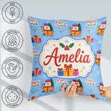 Custom Name Cute Santa Reindeer Merry Christmas Seamless Pattern Square Filled Cushion Throw Pillow Sofa Bed Home Decor Zip Washable UK Made