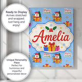 Personalised Name Cute Santa Reindeer Custom Modern Room Accent Creative Decorator Style Canvas Wall Art Print Decor Picture Ready to Hang