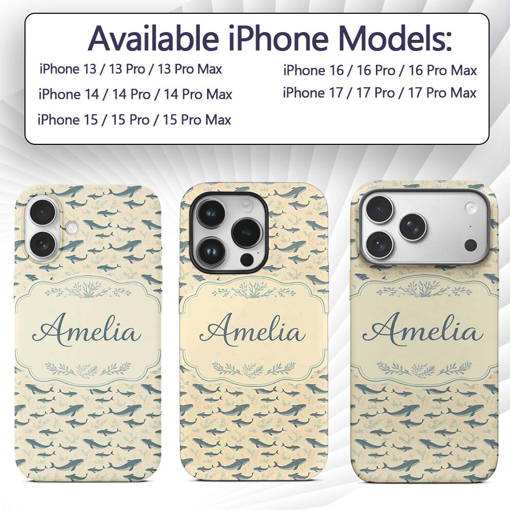 Nautical Whale Ship Seamless Pattern Vintage Custom Name Protective Phone Case Mobile Cover Durable Everyday Smartphone Shock Resistant