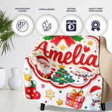 Cute Christmas Tree Snowman Gift Box Ornament Seamless Pattern  Personalised Custom Name Super Soft Fleece Blanket Bed Sofa Throw