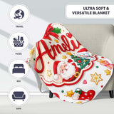 Cute Christmas Tree Snowman Gift Box Ornament Seamless Pattern  Personalised Custom Name Super Soft Fleece Blanket Bed Sofa Throw