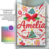 Cute Christmas Tree Snowman Gift Box Ornament Seamless Pattern  Personalised Custom Name Super Soft Fleece Blanket Bed Sofa Throw