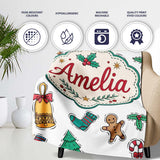 Cute Gingerbread Cookie Ornament Tree Bell Seamless Pattern Lovely  Personalised Custom Name Super Soft Fleece Blanket Bed Sofa Throw