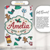 Cute Gingerbread Cookie Ornament Tree Bell Seamless Pattern Lovely  Personalised Custom Name Super Soft Fleece Blanket Bed Sofa Throw