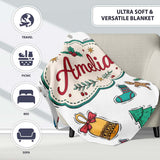 Cute Gingerbread Cookie Ornament Tree Bell Seamless Pattern Lovely  Personalised Custom Name Super Soft Fleece Blanket Bed Sofa Throw