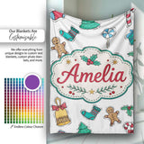Cute Gingerbread Cookie Ornament Tree Bell Seamless Pattern Lovely  Personalised Custom Name Super Soft Fleece Blanket Bed Sofa Throw