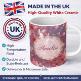 Personalized Custom Name Soft Pink Cherry Blossom Petals Floating in Air Pattern Romantic 11oz Ceramic Coffee Tea Mug White Large Handle