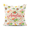 Custom Name Watercolor Christmas Candle Poinsettia Bell Seamless Square Filled Cushion Throw Pillow Sofa Bed Home Decor Zip Washable UK Made