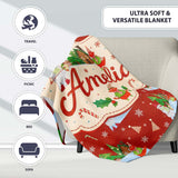 Cute Snowman Winter Village Candy Cane Seamless Pattern Lovely  Personalised Custom Name Super Soft Fleece Blanket Bed Sofa Throw