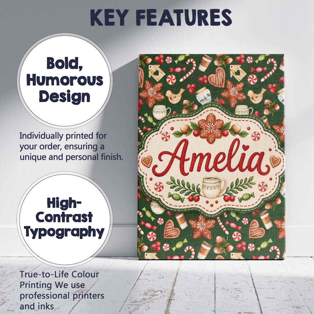 Personalised Name Watercolor Christmas Custom  Modern Room Accent Elegant Feature Canvas Wall Art Print Decor Picture Ready to Hang