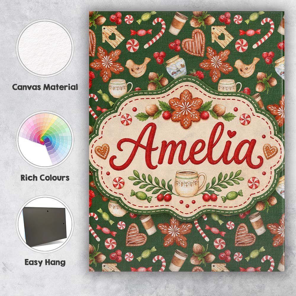Personalised Name Watercolor Christmas Custom  Modern Room Accent Elegant Feature Canvas Wall Art Print Decor Picture Ready to Hang