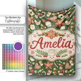 Watercolor Christmas Coffee Cookie Candy Cane Seamless Pattern  Personalised Custom Name Super Soft Fleece Blanket Bed Sofa Throw