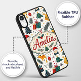 Cute Santa Reindeer Gift Box Pine Branch Seamless Custom Name Protective Phone Case Mobile Cover Durable Everyday Smartphone Shock Resistant