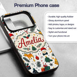 Cute Santa Reindeer Gift Box Pine Branch Seamless Custom Name Protective Phone Case Mobile Cover Durable Everyday Smartphone Shock Resistant