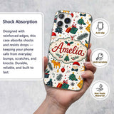 Cute Santa Reindeer Gift Box Pine Branch Seamless Custom Name Protective Phone Case Mobile Cover Durable Everyday Smartphone Shock Resistant