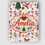 Personalised Name Cute Santa Snowman Elf Custom  Unique Gift Idea Elegant Feature Canvas Wall Art Print Decor Picture Ready to Hang