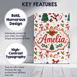 Personalised Name Cute Santa Snowman Elf Custom  Unique Gift Idea Elegant Feature Canvas Wall Art Print Decor Picture Ready to Hang