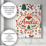 Personalised Name Cute Santa Snowman Elf Custom  Unique Gift Idea Elegant Feature Canvas Wall Art Print Decor Picture Ready to Hang