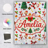 Personalised Name Cute Santa Snowman Elf Custom  Unique Gift Idea Elegant Feature Canvas Wall Art Print Decor Picture Ready to Hang