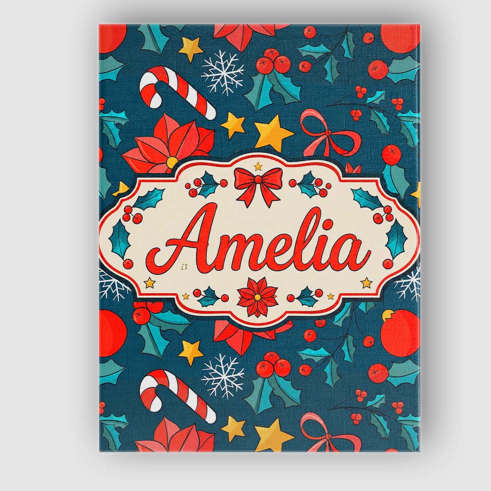 Personalised Name Festive Poinsettia Candy Custom  Unique Gift Idea Elegant Feature Canvas Wall Art Print Decor Picture Ready to Hang