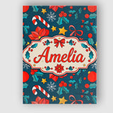 Personalised Name Festive Poinsettia Candy Custom  Unique Gift Idea Elegant Feature Canvas Wall Art Print Decor Picture Ready to Hang