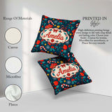 Custom Name Festive Poinsettia Candy Cane Holly Seamless Pattern Square Filled Cushion Throw Pillow Sofa Bed Home Decor Zip Washable UK Made